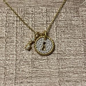 Lock and Key Charm Necklace - Diamond and 18K Gold